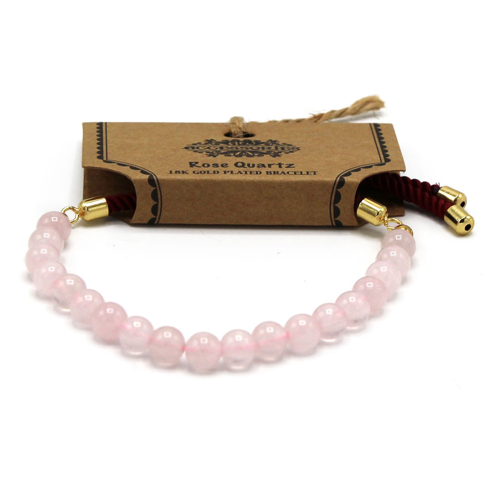 Bracciale con Cordino Bordeaux Placcato Oro 18K - Quarzo Rosa