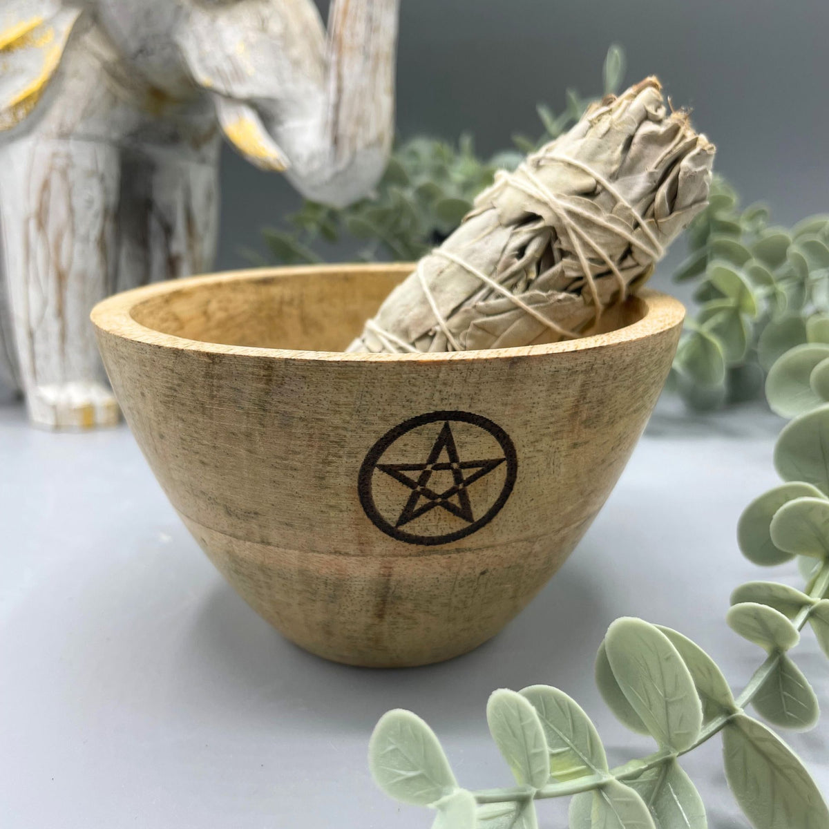 Ciotola in Legno per Smudge e Offerte Rituali - Pentagono - 12x7cm
