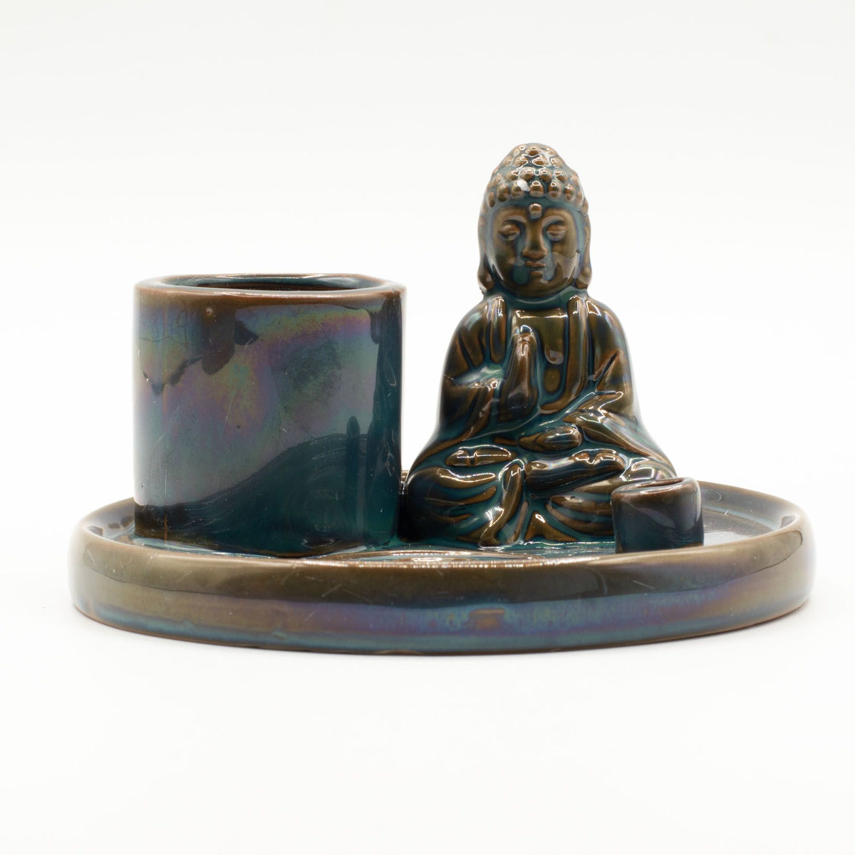 Piatto Portaincenso Buddha in Ceramica Blu - per Bastoncini e Coni