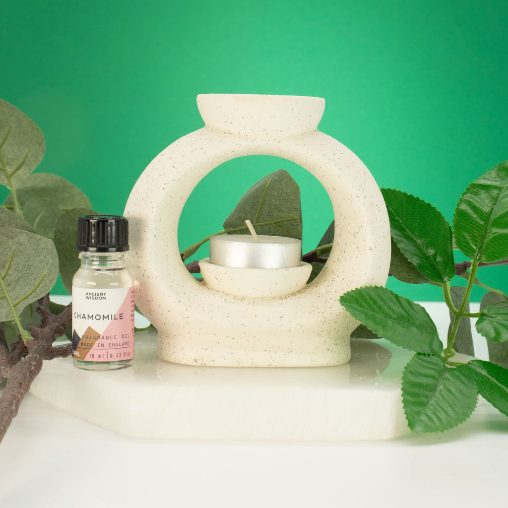 Bruciaessenze in Ceramica Zen - Ciottolo Ovale Grande - Bianco Screziato