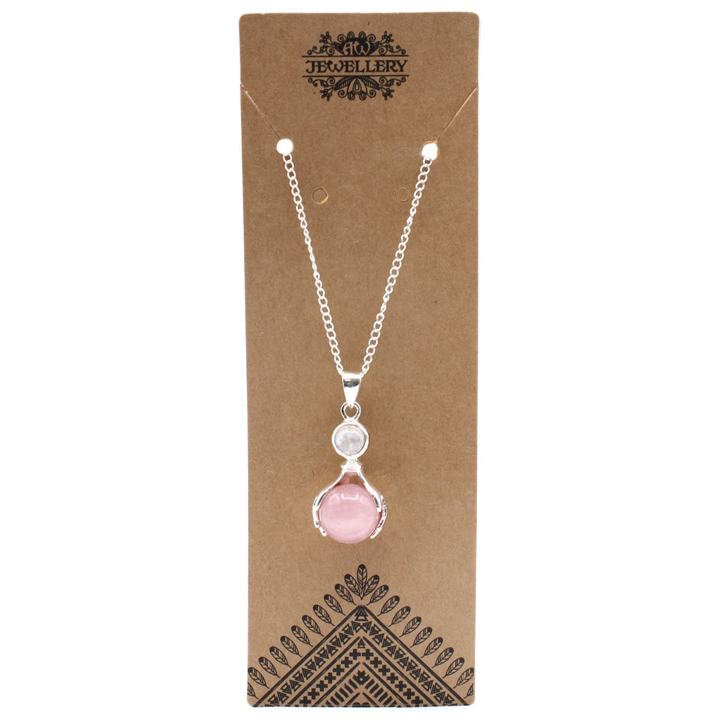 Ciondolo Mani della Guarigione con Gemme - Quarzo Rosa
