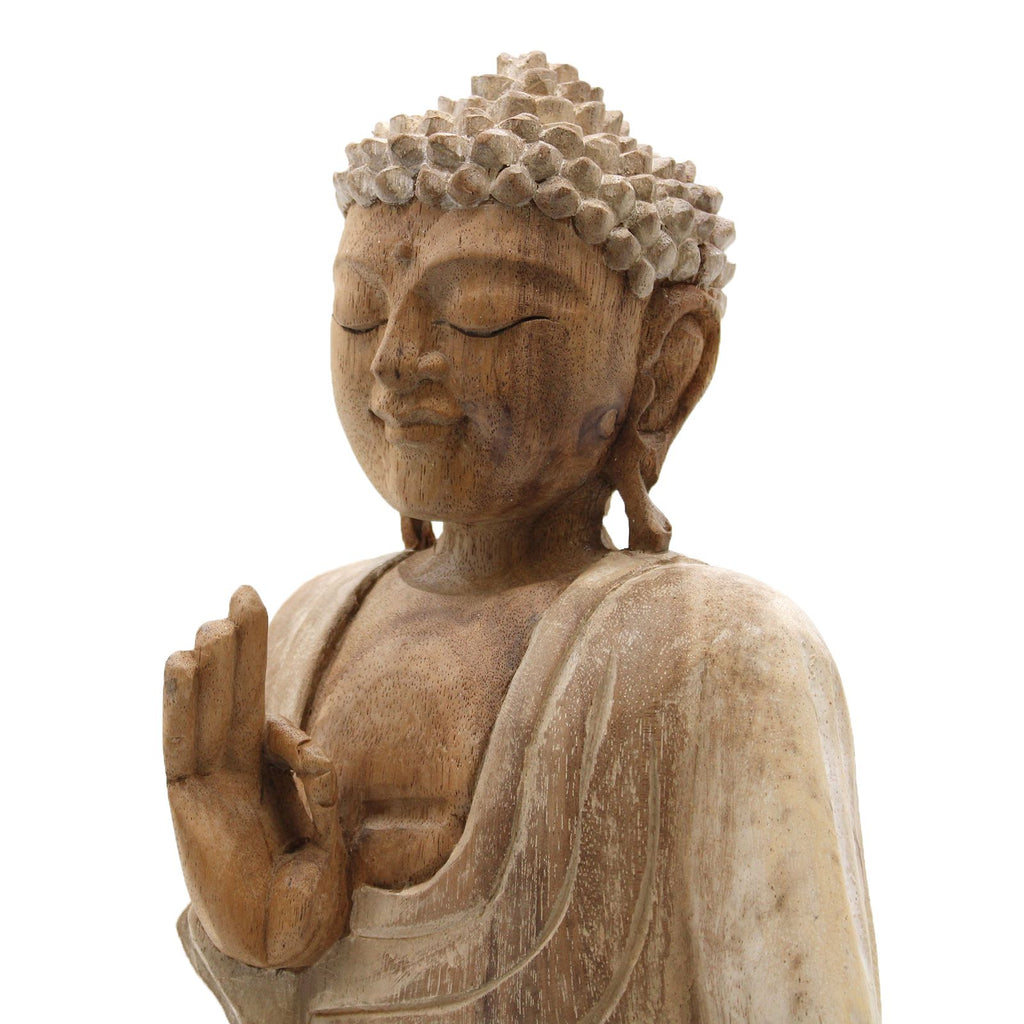 Statua Buddha Scolpita a Mano - 30cm Trasmissione dell'Insegnamento - Whitewash