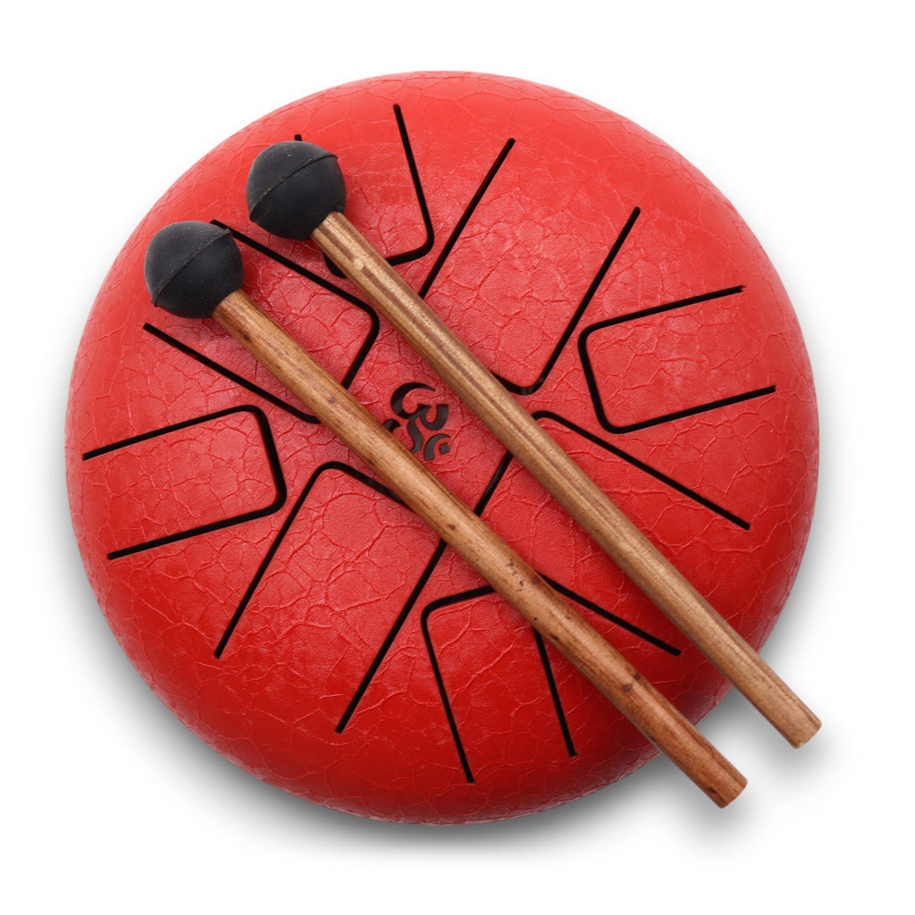 Happy Drum in acciaio – Om rosso, 16 cm
