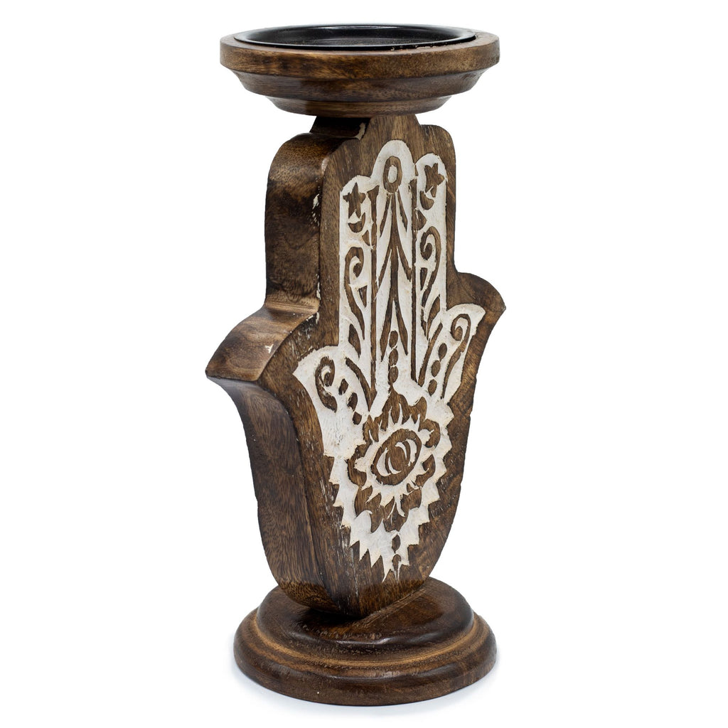 Portacandele in Legno di Mango - Hamsa - Grande 25x18 cm