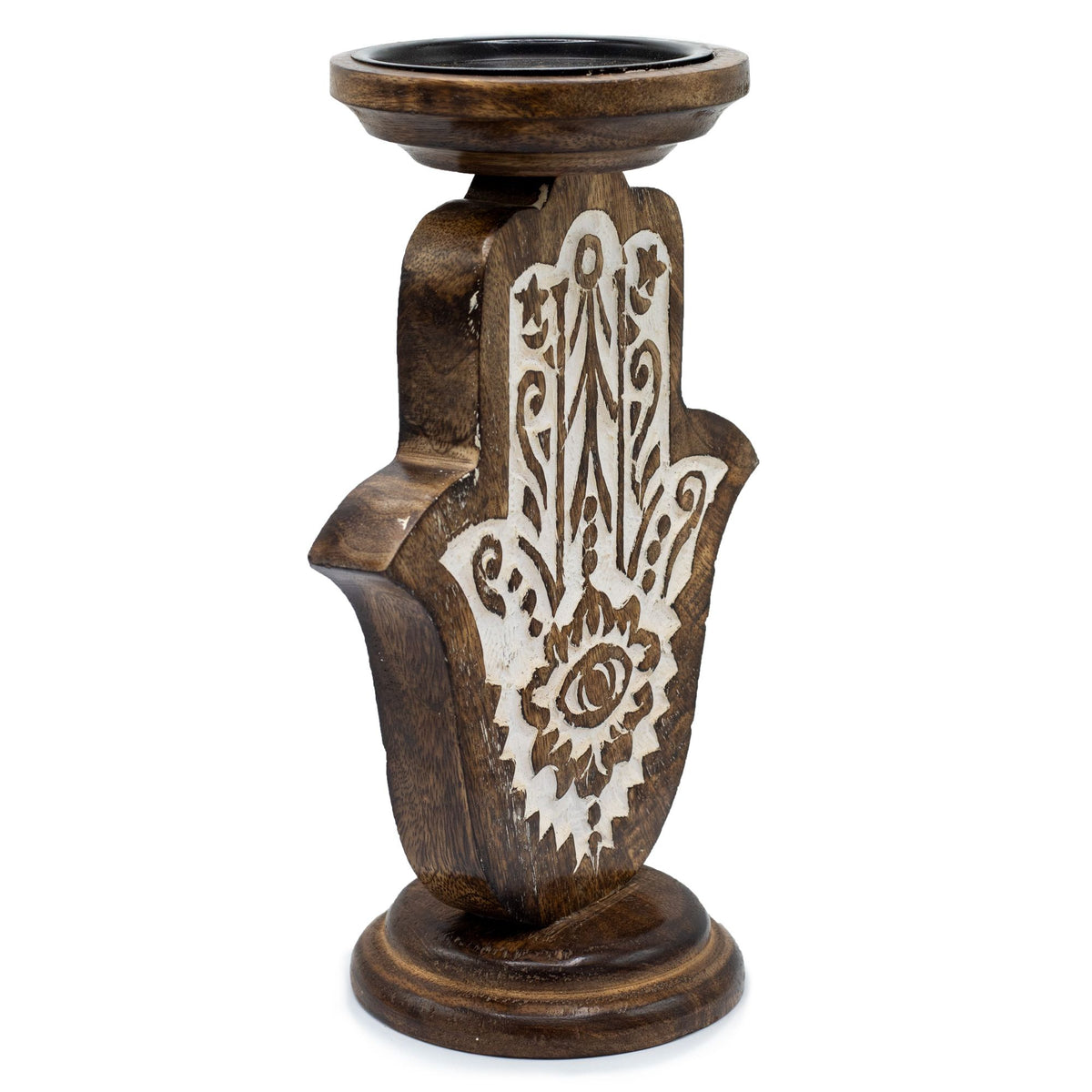 Portacandele in Legno di Mango - Hamsa - Grande 25x18 cm