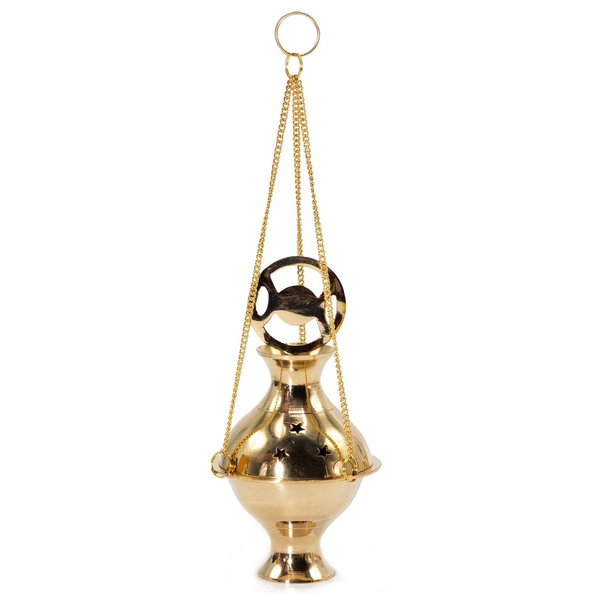 Bruciaincenso Sospeso in Ottone - Tripla Luna, 7,5 x 14 cm