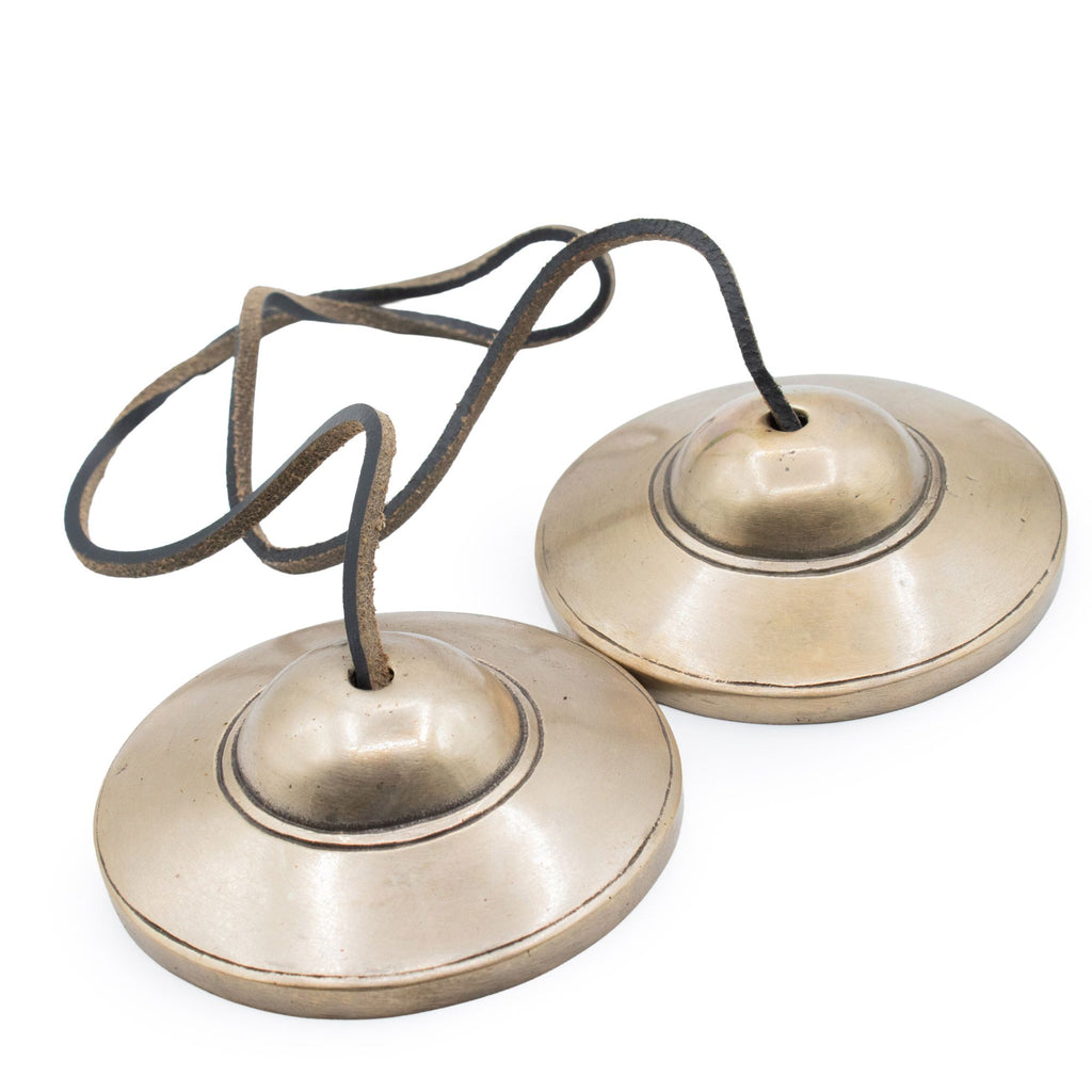 Tingsha tibetani in ottone – Modello tradizionale liscio, circa 7,5 cm