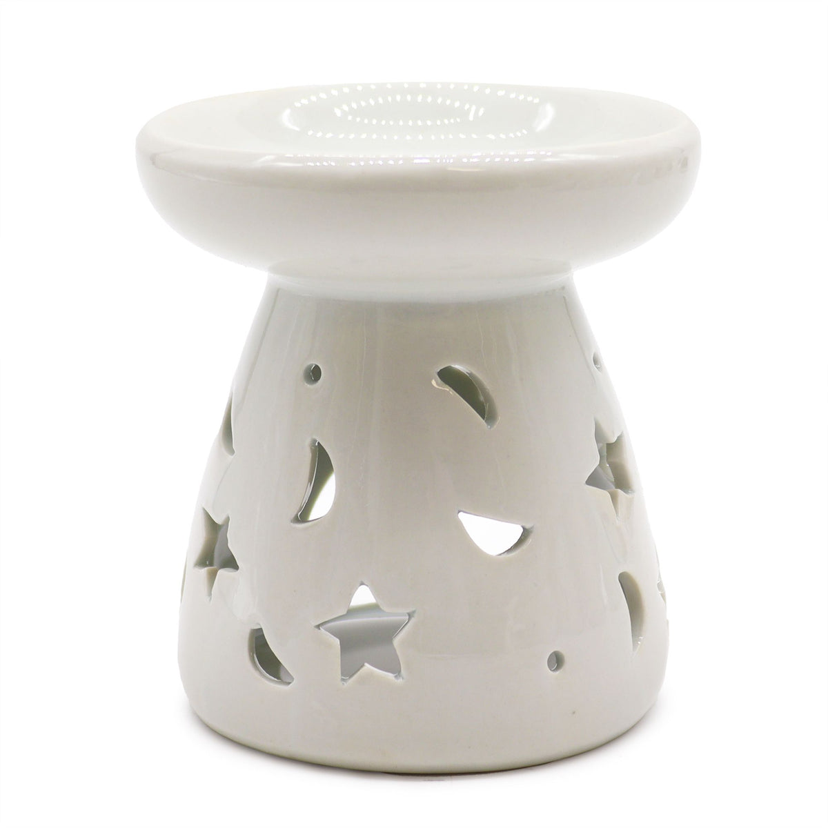 Bruciaessenze Classico Bianco in Ceramica - Luna e Stelle Grande