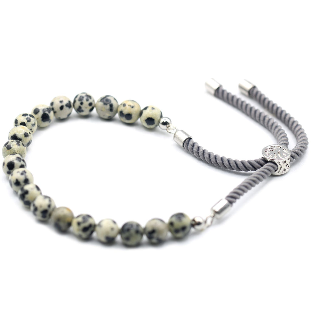 Bracciale con Cordino Antracite Placcato Argento 925 - Diaspro Dalmata