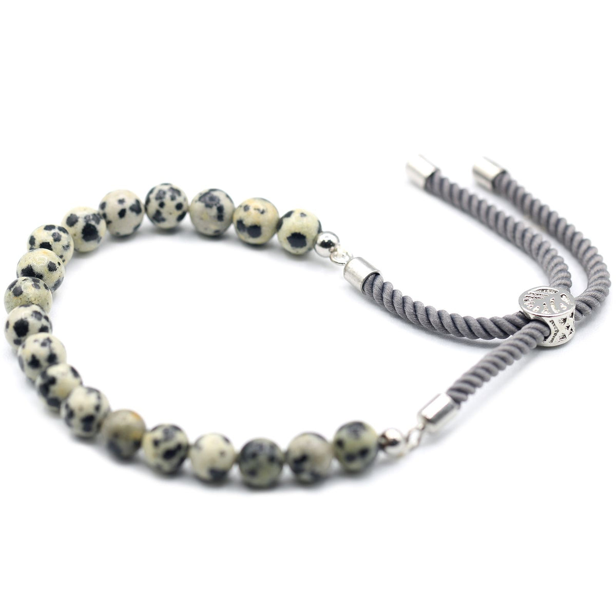 Bracciale con Cordino Antracite Placcato Argento 925 - Diaspro Dalmata