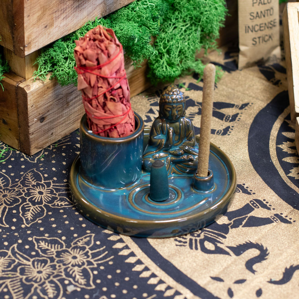 Piatto Portaincenso Buddha in Ceramica Blu - per Bastoncini e Coni