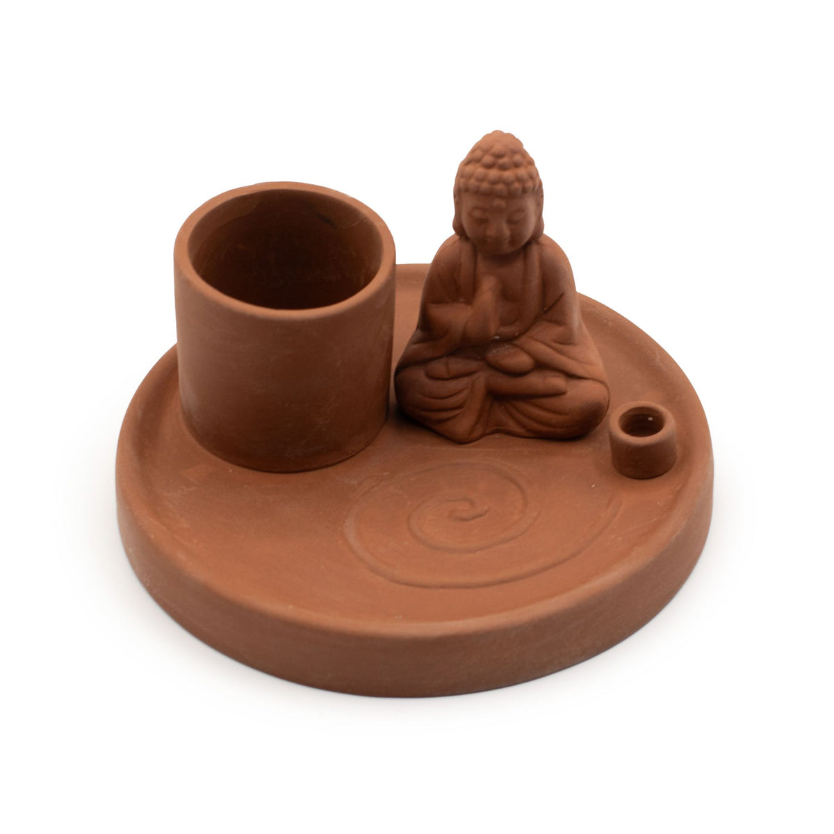 Piatto Portaincenso Buddha in Ceramica - Stile Terracotta Naturale