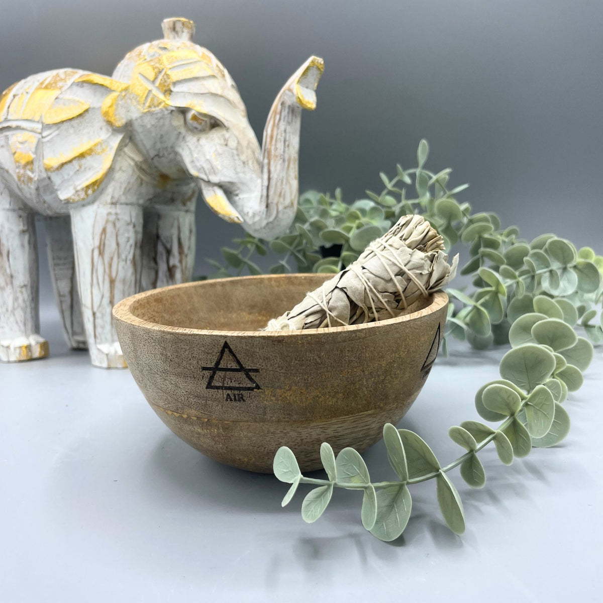 Ciotola in Legno per Smudge e Offerte Rituali - Quattro Elementi - 14x7cm