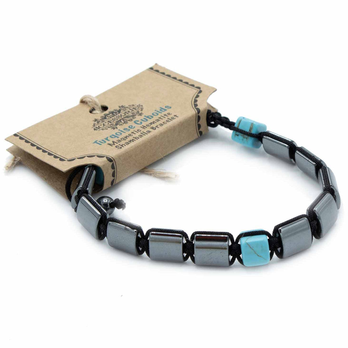 Bracciale Shamballa in Ematite Magnetica - Parallelepipedi Turchese