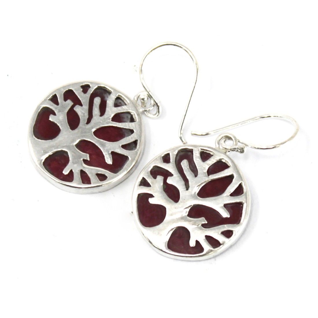 Orecchini Argento Albero della Vita 15mm - Effetto Corallo