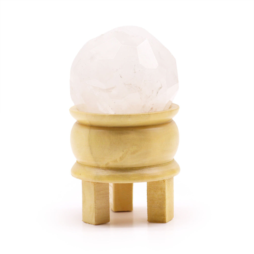 Sfera Sfaccettata in Quarzo Ialino con Supporto in Legno - 5 cm