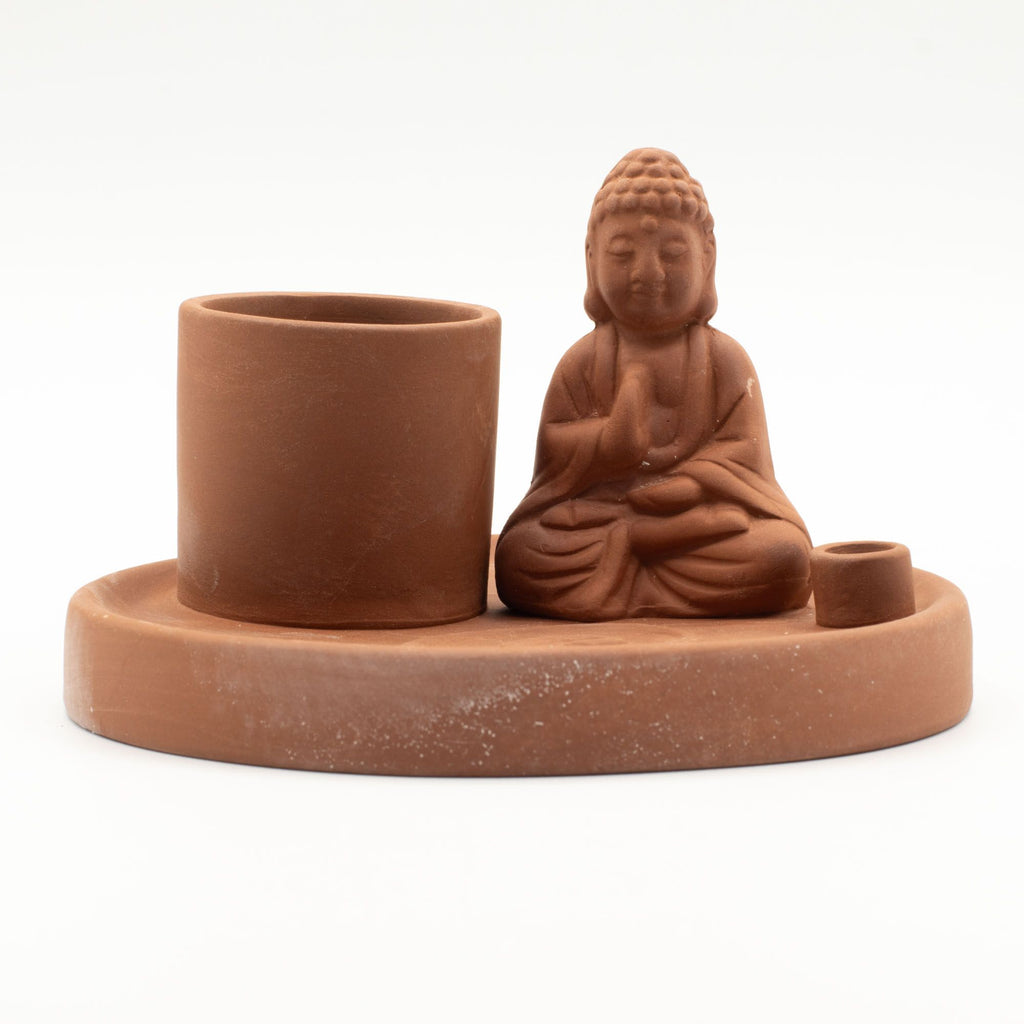 Piatto Portaincenso Buddha in Ceramica - Stile Terracotta Naturale