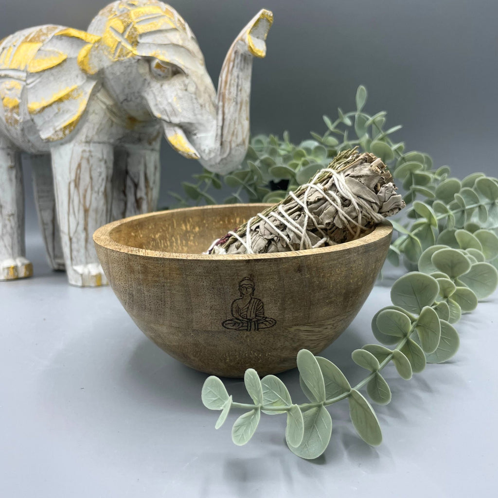 Ciotola in Legno per Smudge e Offerte Rituali - Buddha - 14x7cm