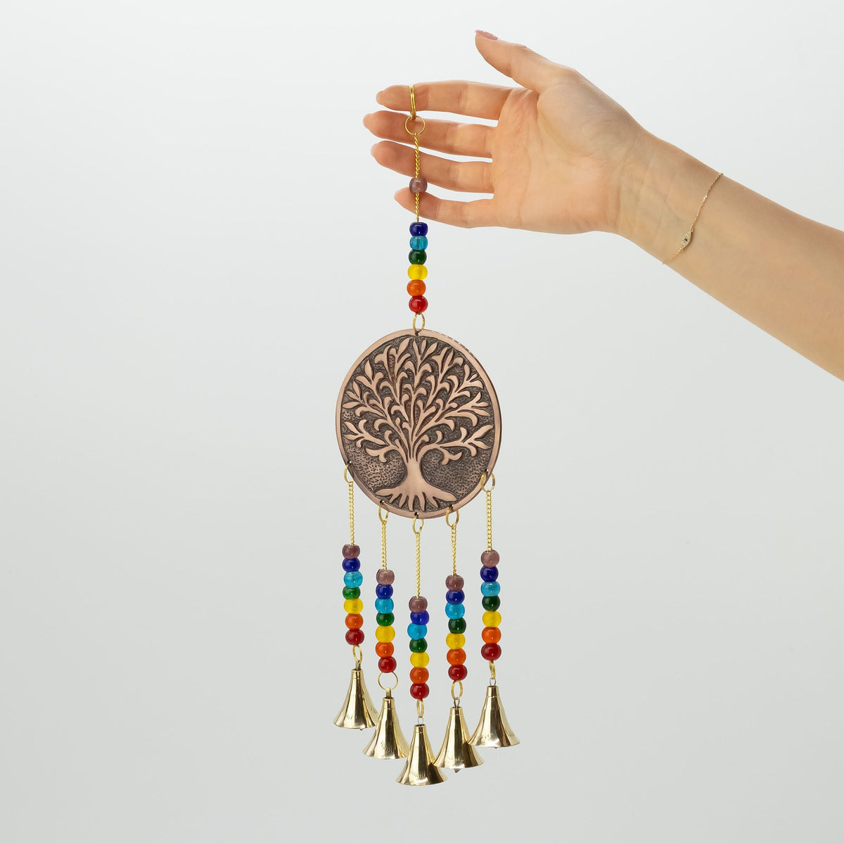 Campanelli Indiani - Albero della Vita Medio con Perle Chakra 5 Campane - 10x36cm