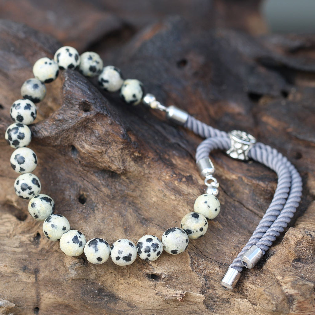 Bracciale con Cordino Antracite Placcato Argento 925 - Diaspro Dalmata