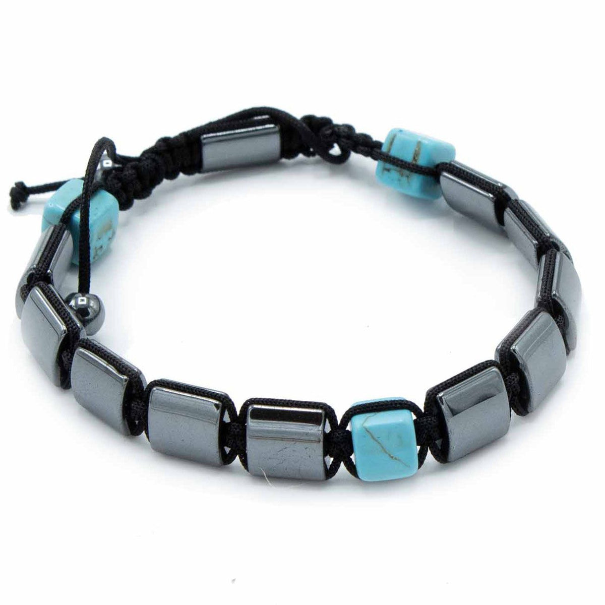 Bracciale Shamballa in Ematite Magnetica - Parallelepipedi Turchese