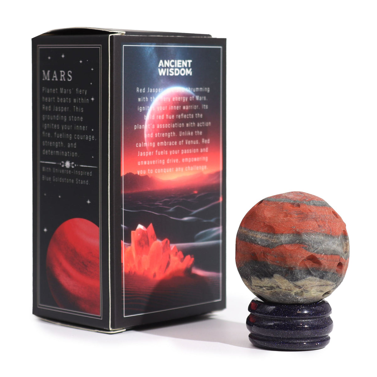 Pianeta in Diaspro Rosso su Base in Goldstone Solare - 40mm (base 30x15mm)