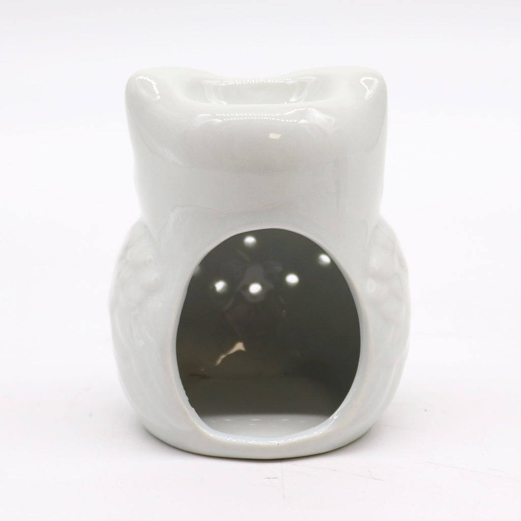 Bruciaessenze Classico Bianco in Ceramica - Gufo Alto