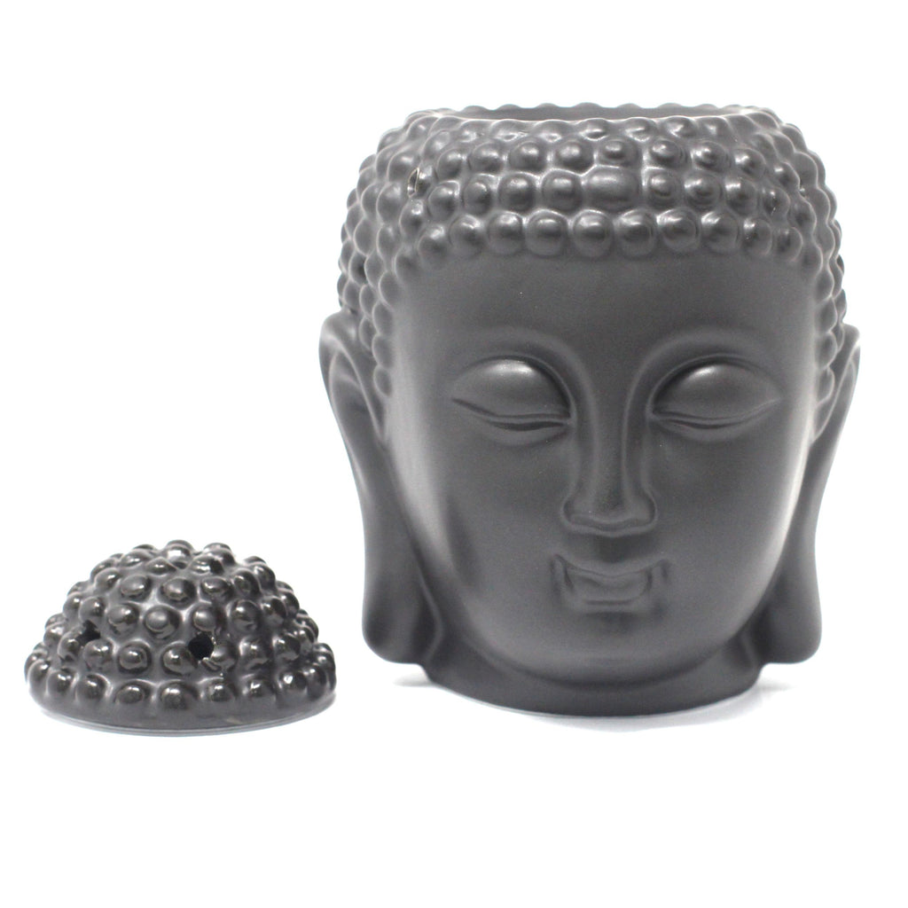 Bruciaessenze in Ceramica a Testa di Buddha - Nero