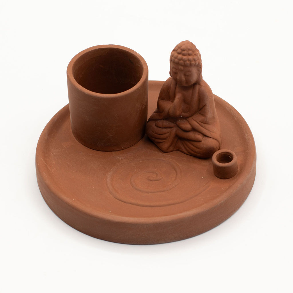 Piatto Portaincenso Buddha in Ceramica - Stile Terracotta Naturale