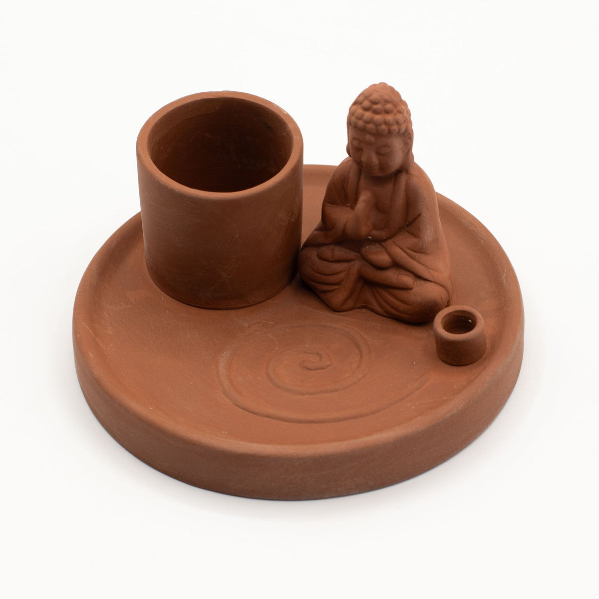 Piatto Portaincenso Buddha in Ceramica - Stile Terracotta Naturale