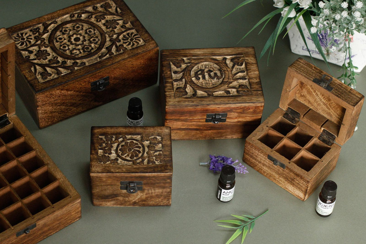Scatola porta oli essenziali in legno di mango – 12 flaconi