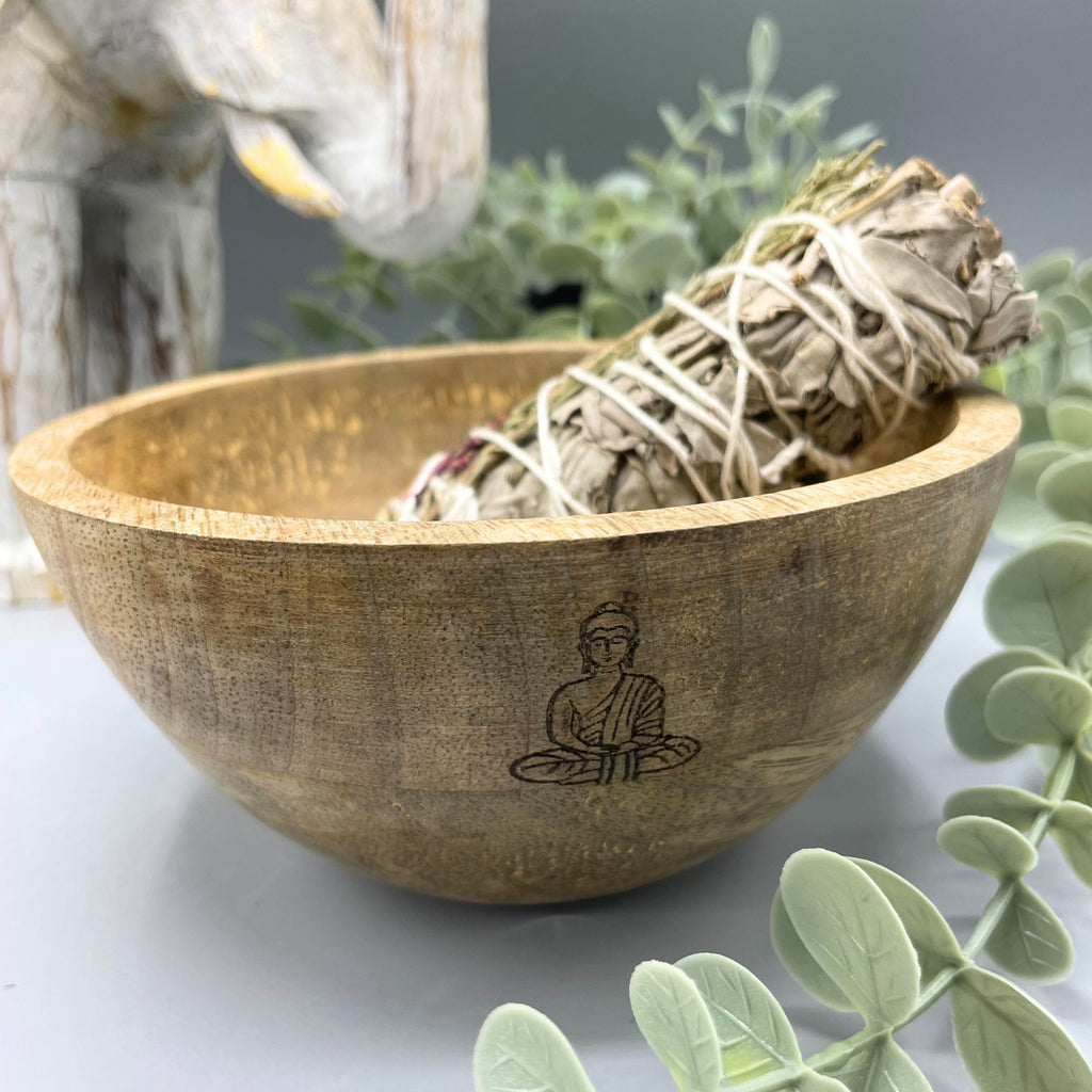 Ciotola in Legno per Smudge e Offerte Rituali - Buddha - 14x7cm