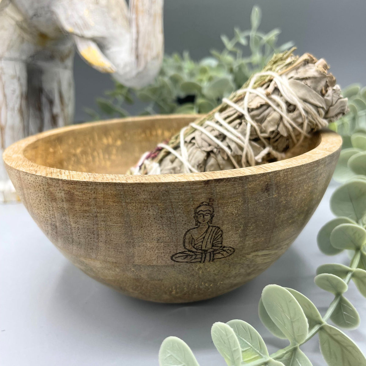 Ciotola in Legno per Smudge e Offerte Rituali - Buddha - 14x7cm