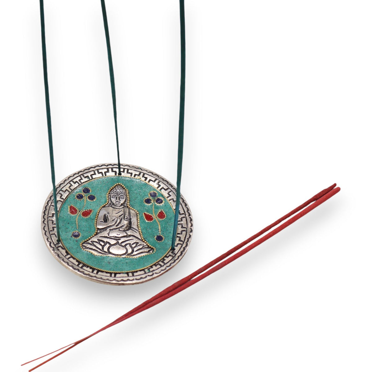 Porta-incenso Buddha Verde Decorato - 10 cm