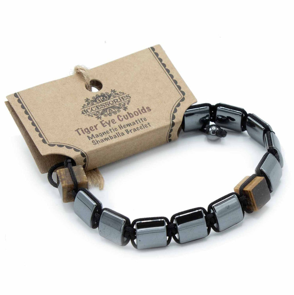 Bracciale Shamballa in Ematite Magnetica - Parallelepipedi Occhio di Tigre