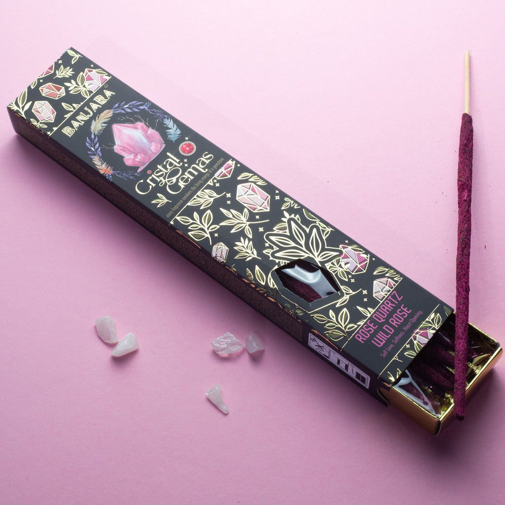 Bastoncini di Incenso Banjara Cristal Gemas - Quarzo Rosa e Rosa Selvatica
