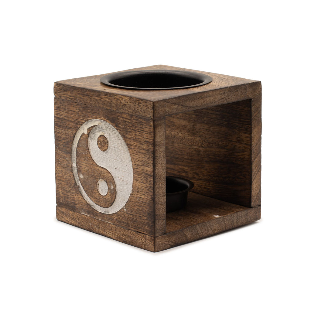 Bruciaessenze Quadrato in Legno di Mango - Yin Yang