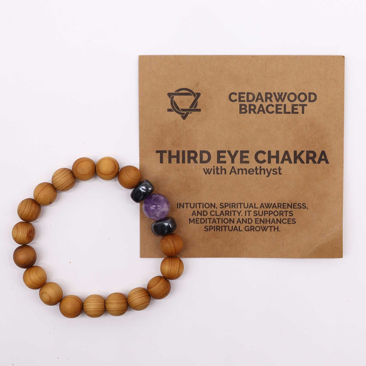 Bangle Chakra del Terzo Occhio in Cedro con Ametista