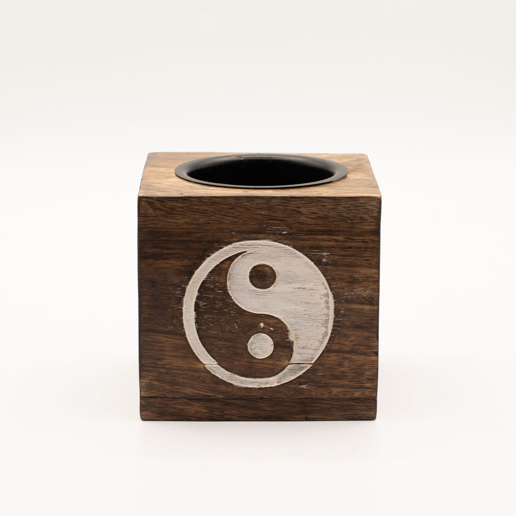Bruciaessenze Quadrato in Legno di Mango - Yin Yang