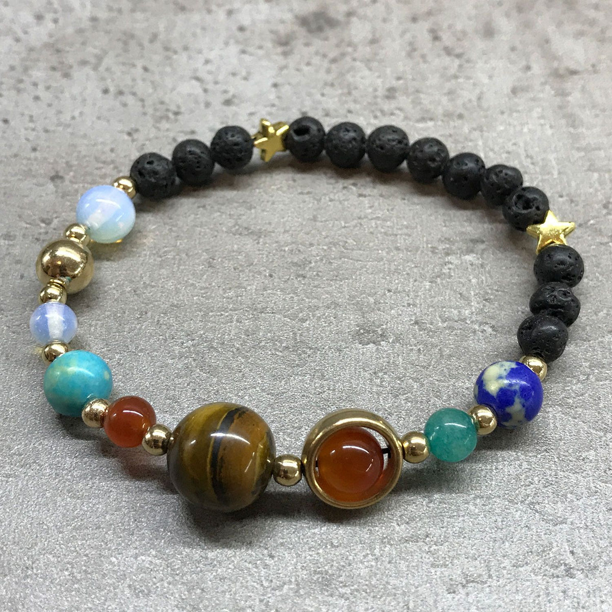 Bracciale in Pietra Lavica - Sistema Solare Dorato