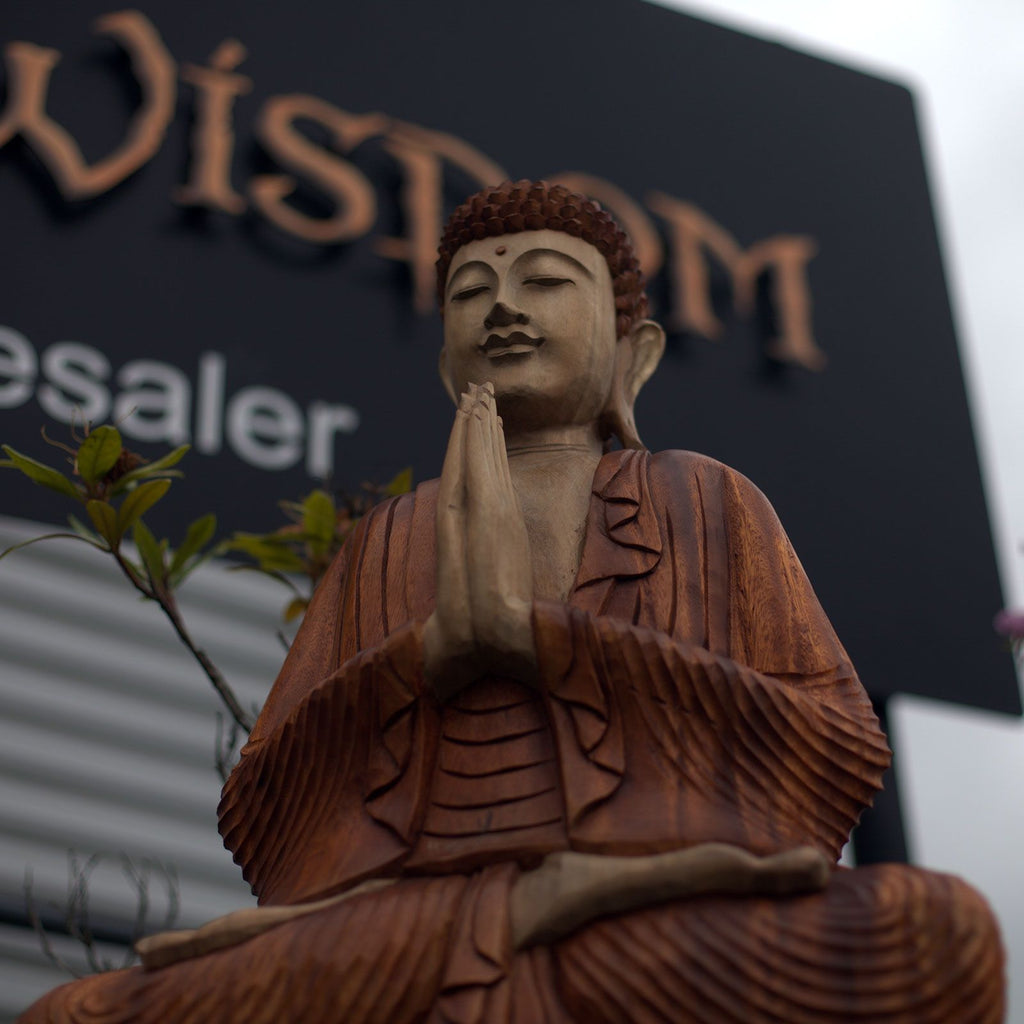Statua Buddha Scolpita a Mano - 80cm Benvenuto