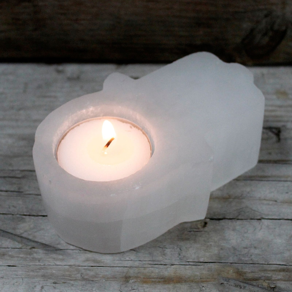 Portacandela Hamsa in Selenite