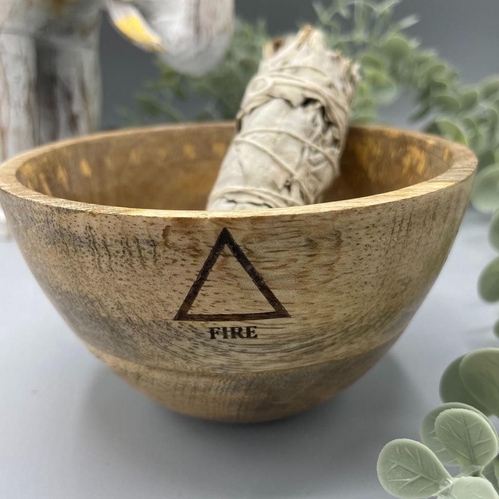 Ciotola in Legno per Smudge e Offerte Rituali - Quattro Elementi - 12x7cm