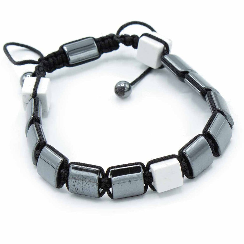 Bracciale Shamballa in Ematite Magnetica - Parallelepipedi Diaspro Bianco