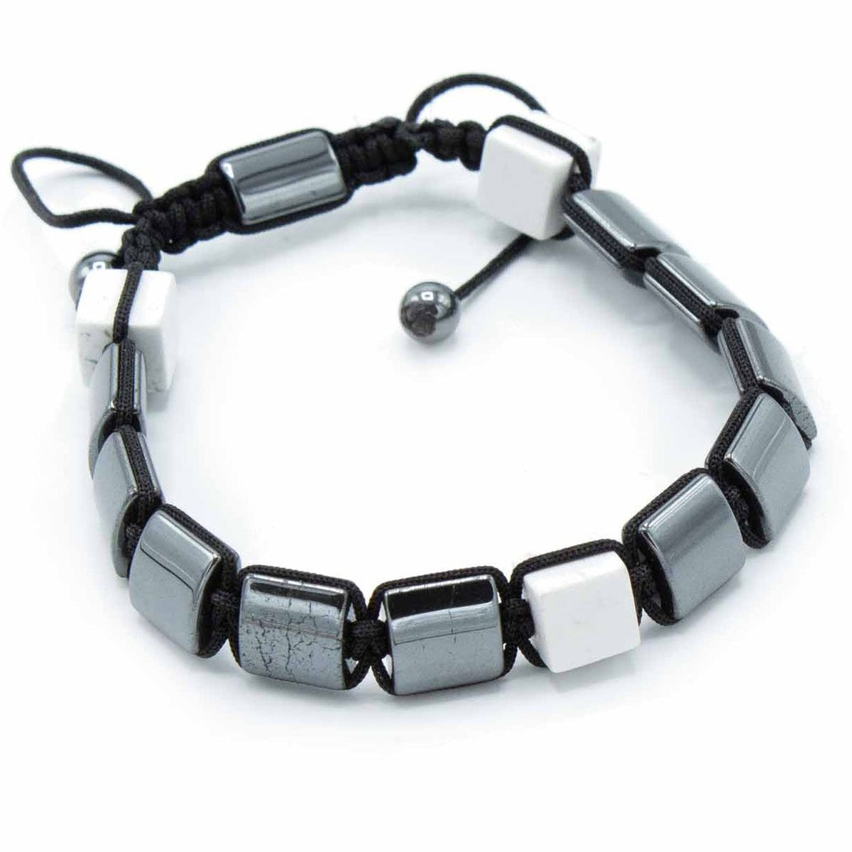 Bracciale Shamballa in Ematite Magnetica - Parallelepipedi Diaspro Bianco