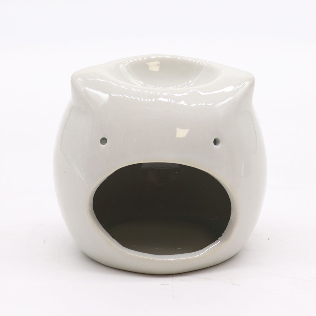 Bruciaessenze Classico in Ceramica Bianca - Gufo Basso