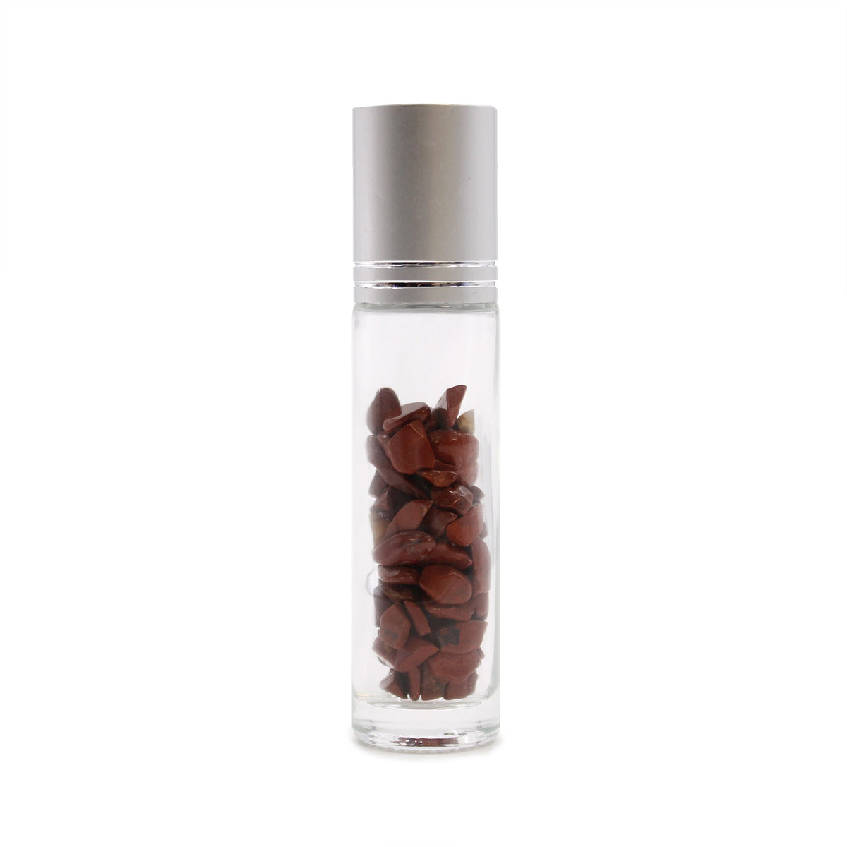 Flacone Roller per Oli Essenziali con Gemma - Diaspro Rosso - Tappo Argento + Punta Roller in Gemma per Flacone 5ml