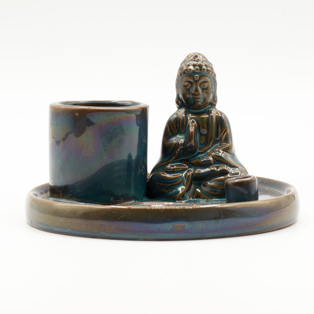 Piatto Portaincenso Buddha in Ceramica Blu - per Bastoncini e Coni