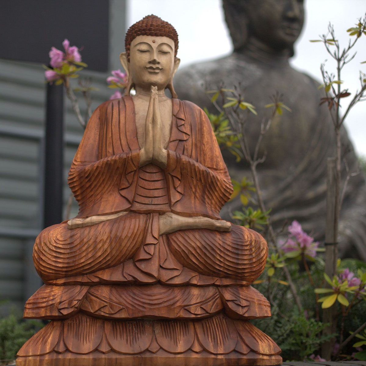Statua Buddha Scolpita a Mano - 80cm Benvenuto