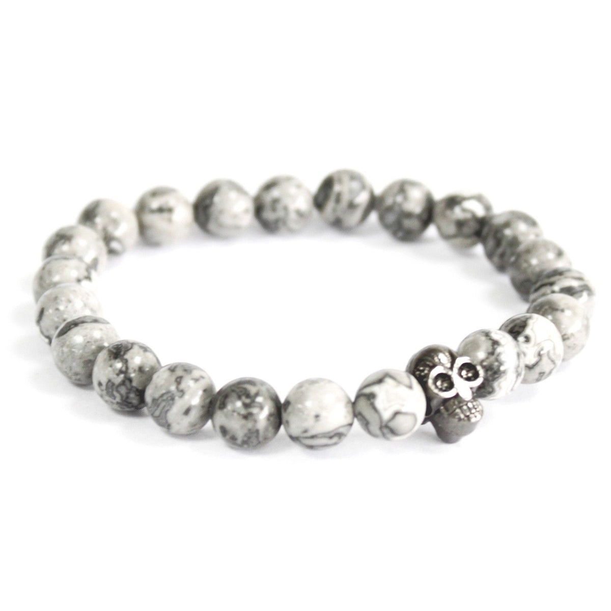 Bracciale con Gemme - Teschio in Peltro & Agata Grigia